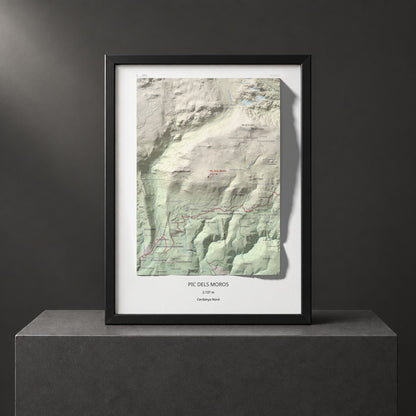 Mapa de relieve de Pic dels Moros, 2137 m, Cerdanya Nord, lámina 100 Cims de Trobart. Presentación enmarcada. 30 × 40 cm.