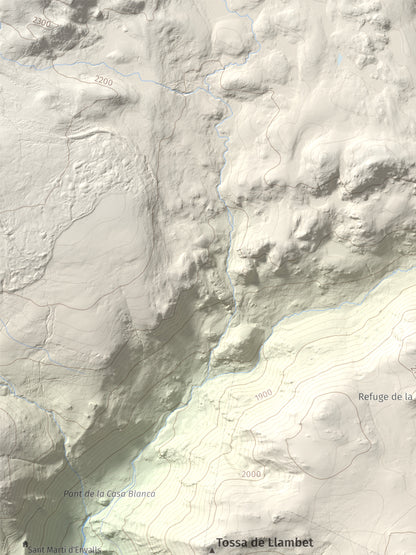 Mapa de relieve de Pic dels Moros, 2137 m, Cerdanya Nord, lámina 100 Cims de Trobart. Detalle de la zona superior izquierda. 30 × 40 cm.