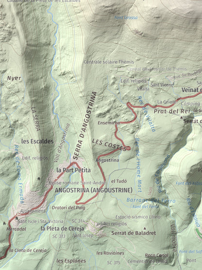 Mapa de relieve de Pic dels Moros, 2137 m, Cerdanya Nord, lámina 100 Cims de Trobart. Detalle de la zona inferior izquierda. 30 × 40 cm.