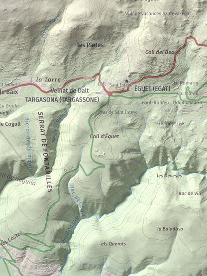 Mapa de relieve de Pic dels Moros, 2137 m, Cerdanya Nord, lámina 100 Cims de Trobart. Detalle de la zona inferior derecha. 30 × 40 cm.