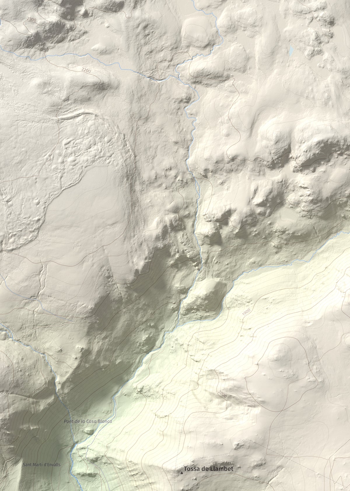 Mapa de relieve de Pic dels Moros, 2137 m, Cerdanya Nord, lámina 100 Cims de Trobart. Detalle de la zona superior izquierda. 50 × 70 cm.