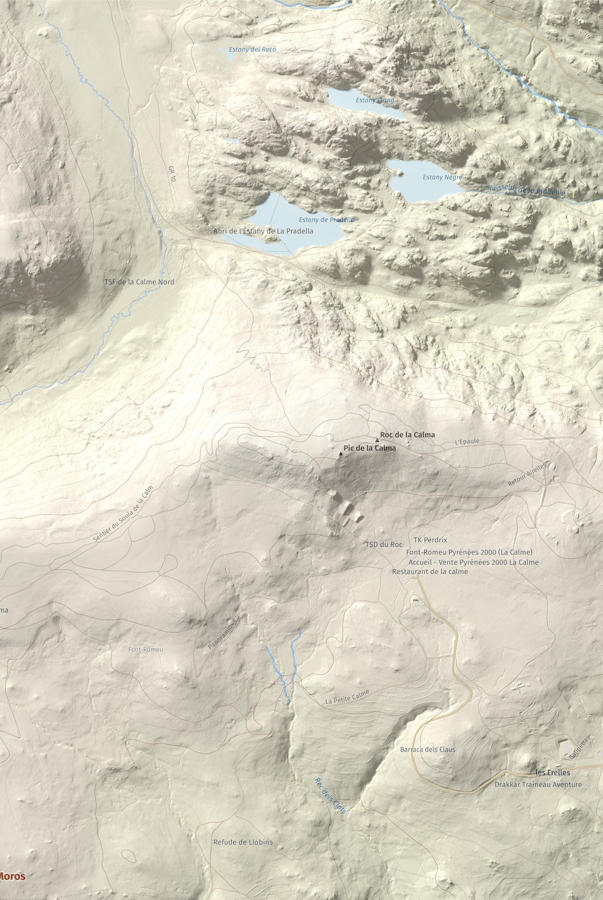 Mapa de relieve de Pic dels Moros, 2137 m, Cerdanya Nord, lámina 100 Cims de Trobart. Detalle de la zona superior derecha. 61 × 91 cm.