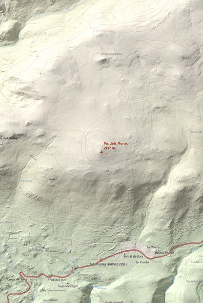 Mapa de relieve de Pic dels Moros, 2137 m, Cerdanya Nord, lámina 100 Cims de Trobart. Detalle de la zona central. 61 × 91 cm.