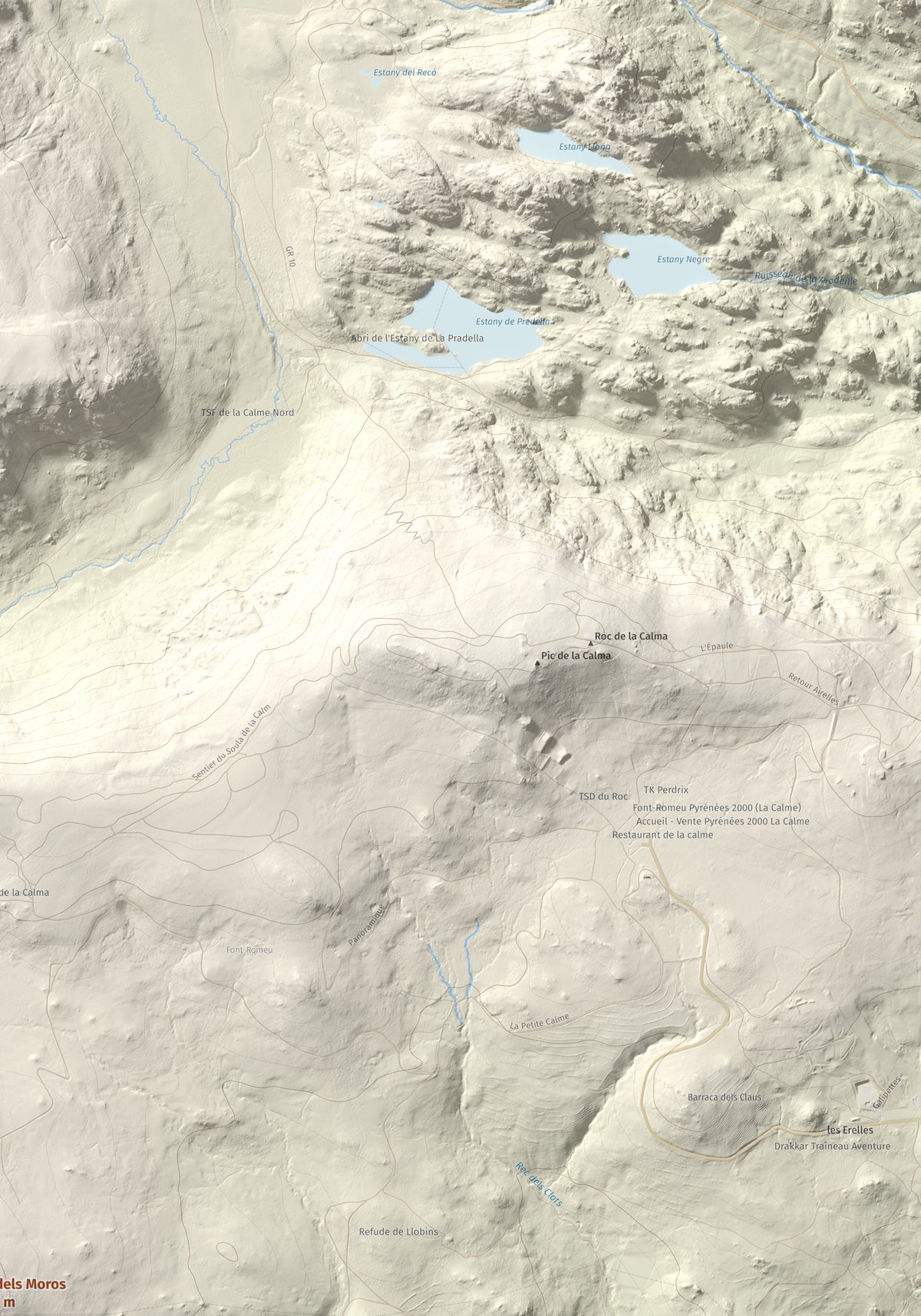 Mapa de relieve de Pic dels Moros, 2137 m, Cerdanya Nord, lámina 100 Cims de Trobart. Detalle de la zona superior derecha. 70 × 100 cm.