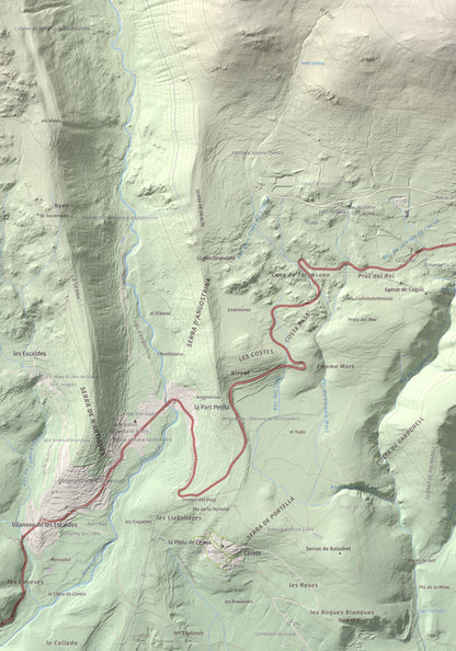 Mapa de relieve de Pic dels Moros, 2137 m, Cerdanya Nord, lámina 100 Cims de Trobart. Detalle de la zona inferior izquierda. 70 × 100 cm.