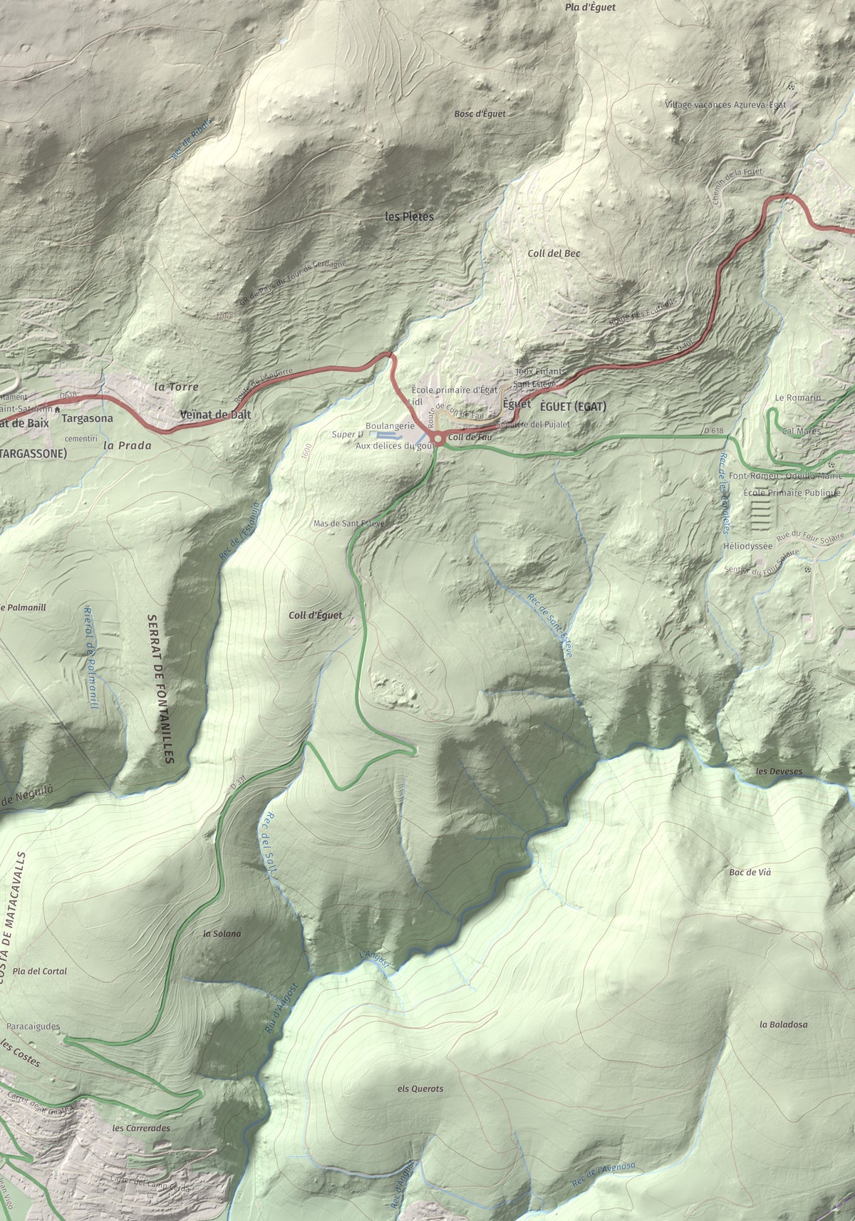 Mapa de relieve de Pic dels Moros, 2137 m, Cerdanya Nord, lámina 100 Cims de Trobart. Detalle de la zona inferior derecha. 70 × 100 cm.