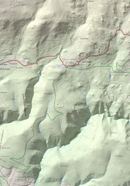 Mapa de relieve de Pic dels Moros, 2137 m, Cerdanya Nord, lámina 100 Cims de Trobart. Detalle de la zona inferior derecha. 70 × 100 cm.