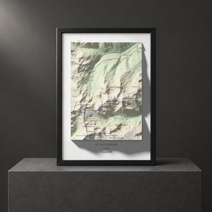 Mapa de relieve de Pic dels Pedrons, 2715 m, Cerdanya Nord, lámina 100 Cims de Trobart. Presentación enmarcada. 21 × 30 cm.
