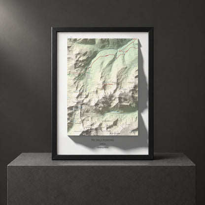 Mapa de relieve de Pic dels Pedrons, 2715 m, Cerdanya Nord, lámina 100 Cims de Trobart. Presentación enmarcada. 30 × 40 cm.