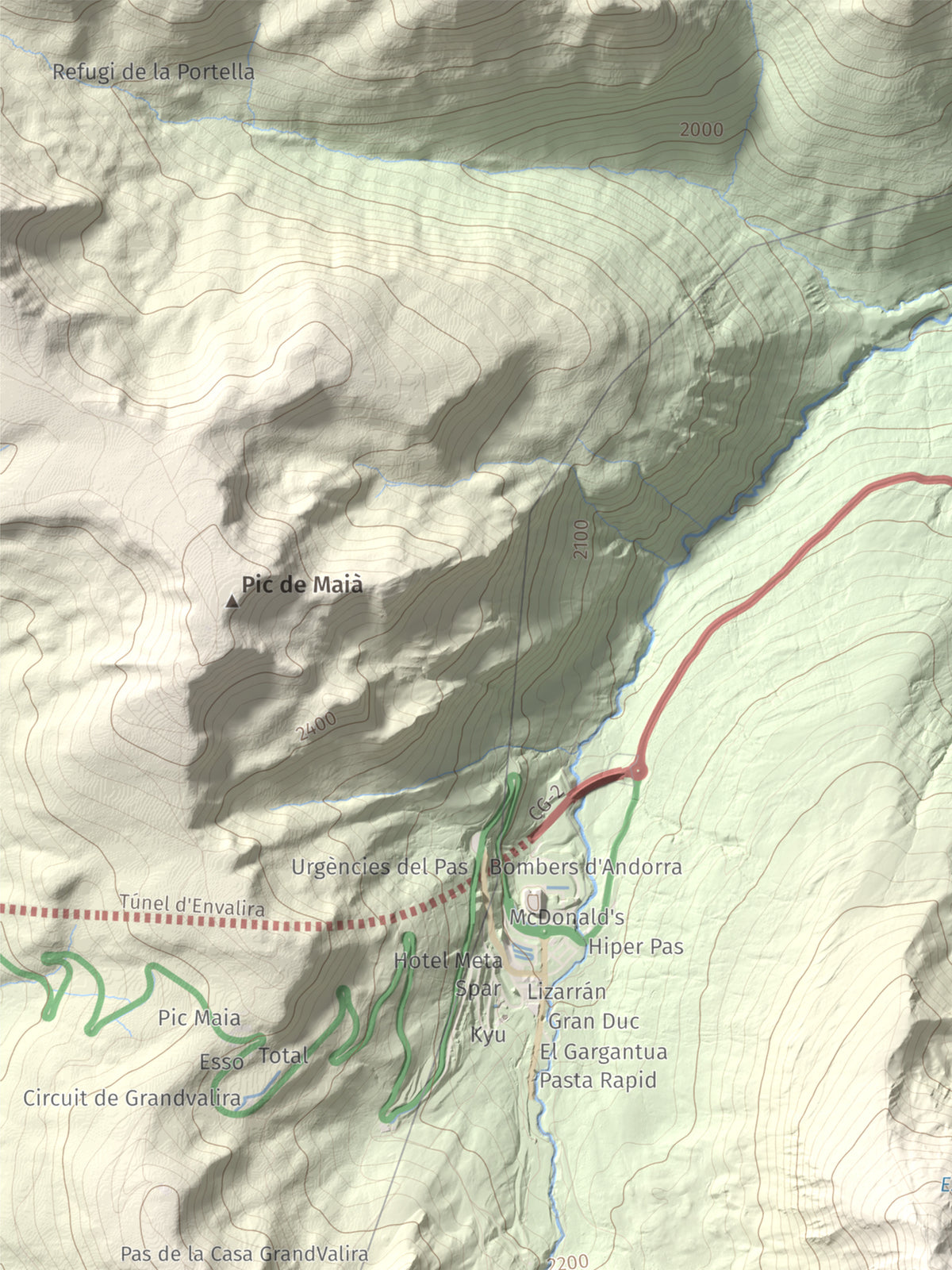 Mapa de relieve de Pic dels Pedrons, 2715 m, Cerdanya Nord, lámina 100 Cims de Trobart. Detalle de la zona superior izquierda. 30 × 40 cm.
