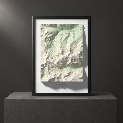 Mapa de relieve de Pic dels Pedrons, 2715 m, Cerdanya Nord, lámina 100 Cims de Trobart. Presentación enmarcada. 50 × 70 cm.