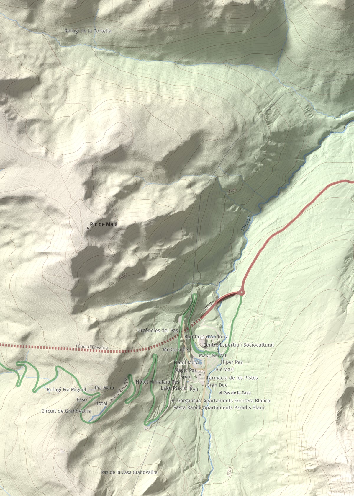 Mapa de relieve de Pic dels Pedrons, 2715 m, Cerdanya Nord, lámina 100 Cims de Trobart. Detalle de la zona superior izquierda. 50 × 70 cm.