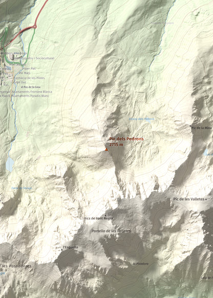 Mapa de relieve de Pic dels Pedrons, 2715 m, Cerdanya Nord, lámina 100 Cims de Trobart. Detalle de la zona central. 50 × 70 cm.