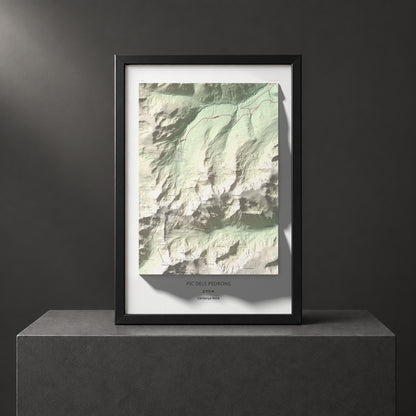 Mapa de relieve de Pic dels Pedrons, 2715 m, Cerdanya Nord, lámina 100 Cims de Trobart. Presentación enmarcada. 61 × 91 cm.