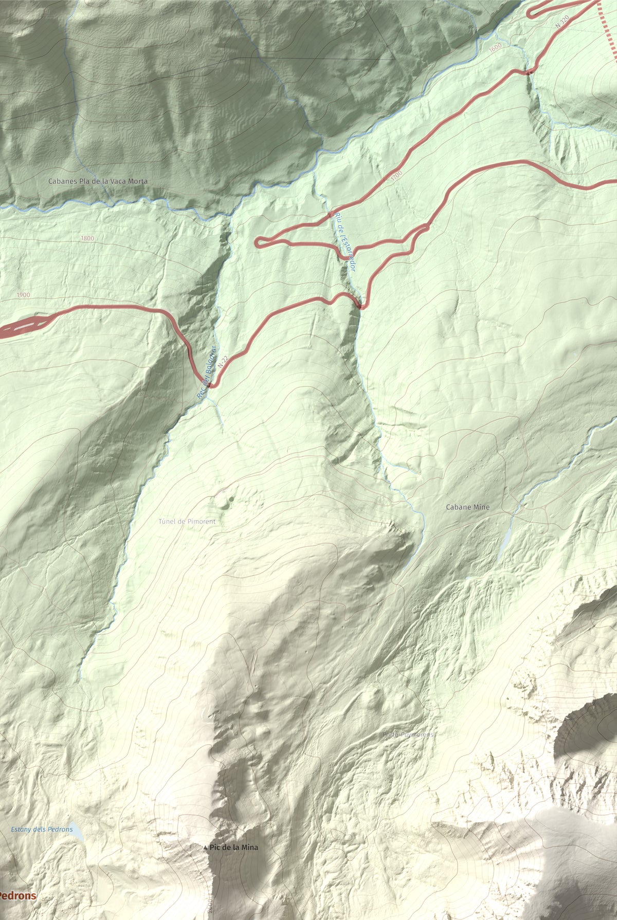 Mapa de relieve de Pic dels Pedrons, 2715 m, Cerdanya Nord, lámina 100 Cims de Trobart. Detalle de la zona superior derecha. 61 × 91 cm.