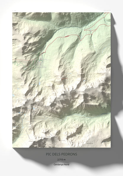 Mapa de relieve de Pic dels Pedrons, 2715 m, Cerdanya Nord, lámina 100 Cims de Trobart 70 × 100 cm.