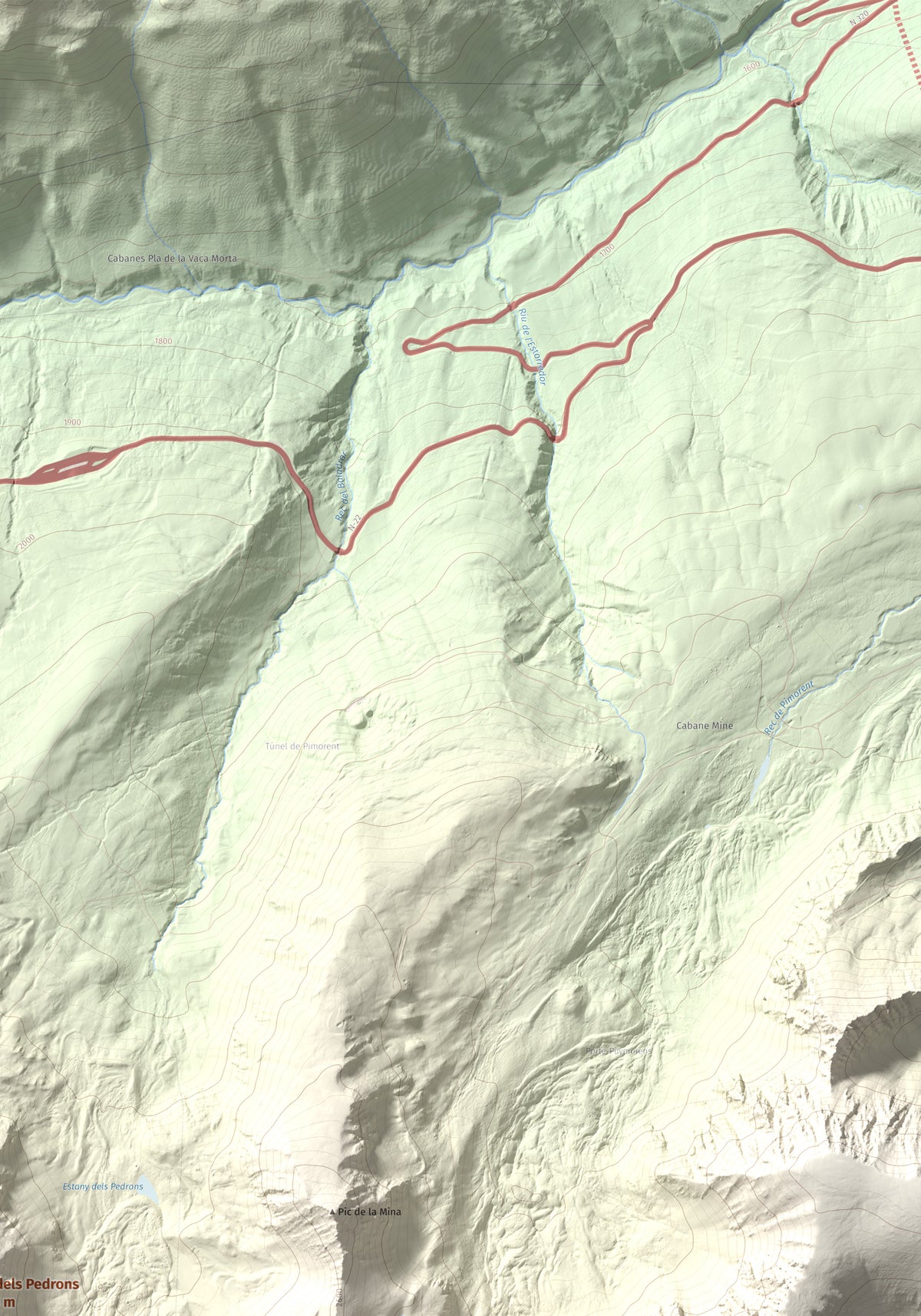 Mapa de relieve de Pic dels Pedrons, 2715 m, Cerdanya Nord, lámina 100 Cims de Trobart. Detalle de la zona superior derecha. 70 × 100 cm.