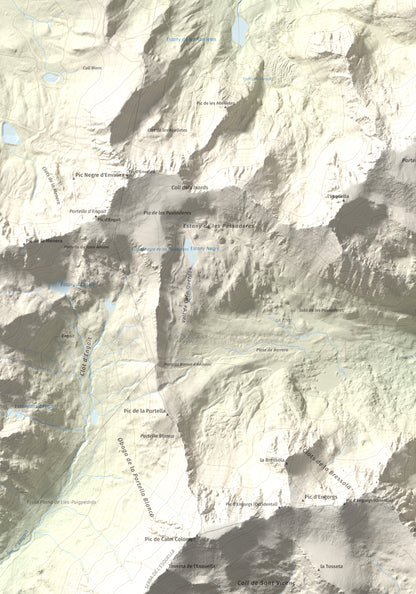Mapa de relieve de Pic dels Pedrons, 2715 m, Cerdanya Nord, lámina 100 Cims de Trobart. Detalle de la zona inferior izquierda. 70 × 100 cm.