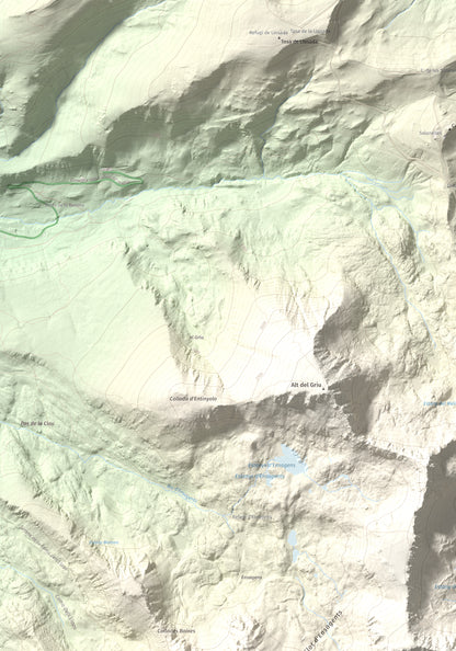 Mapa de relieve de Pic dels Pessons o Gargantillar, 2862 m, Andorra, lámina 100 Cims de Trobart. Detalle de la zona superior izquierda. 70 × 100 cm.