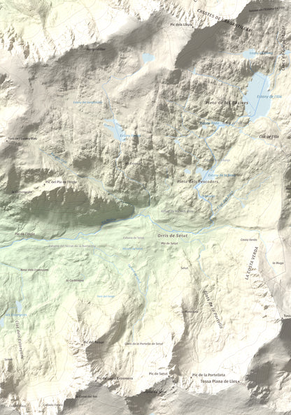 Mapa de relieve de Pic dels Pessons o Gargantillar, 2862 m, Andorra, lámina 100 Cims de Trobart. Detalle de la zona inferior izquierda. 70 × 100 cm.