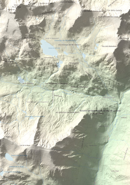 Mapa de relieve de Pic dels Pessons o Gargantillar, 2862 m, Andorra, lámina 100 Cims de Trobart. Detalle de la zona inferior derecha. 70 × 100 cm.