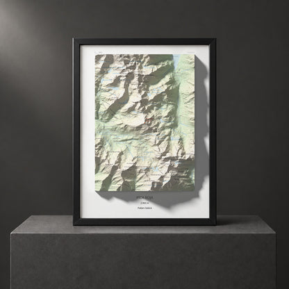 Mapa de relieve de Pica Roja, 2903 m, Pallars Sobirà, lámina 100 Cims de Trobart. Presentación enmarcada. 30 × 40 cm.