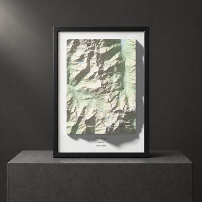 Mapa de relieve de Pica Roja, 2903 m, Pallars Sobirà, lámina 100 Cims de Trobart. Presentación enmarcada. 50 × 70 cm.