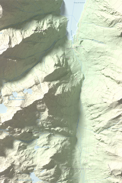 Mapa de relieve de Pica Roja, 2903 m, Pallars Sobirà, lámina 100 Cims de Trobart. Detalle de la zona superior derecha. 61 × 91 cm.
