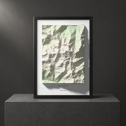 Mapa de relieve de Pica d'Estats, 3144 m, Pallars Sobirà, lámina 100 Cims de Trobart. Presentación enmarcada. 70 × 100 cm.