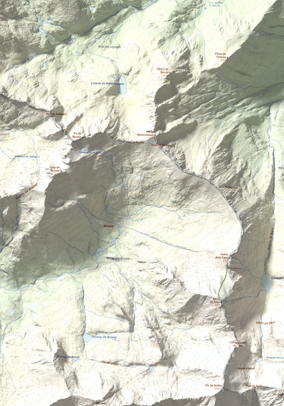 Mapa de relieve de Pica d'Estats, 3144 m, Pallars Sobirà, lámina 100 Cims de Trobart. Detalle de la zona superior izquierda. 70 × 100 cm.