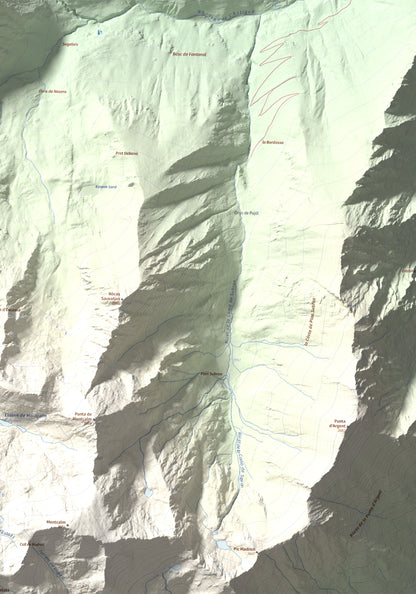 Mapa de relieve de Pica d'Estats, 3144 m, Pallars Sobirà, lámina 100 Cims de Trobart. Detalle de la zona superior derecha. 70 × 100 cm.