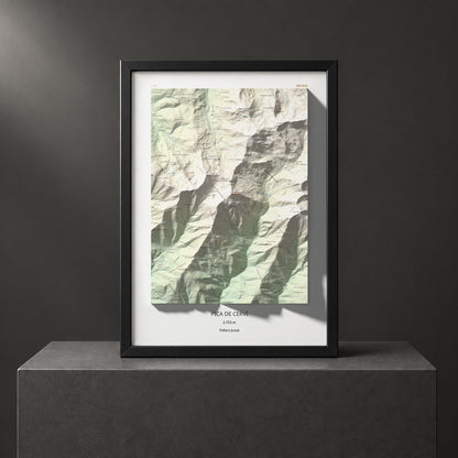 Mapa de relieve de Pica de Cerví, 2753 m, Pallars Jussà, lámina 100 Cims de Trobart. Presentación enmarcada. 50 × 70 cm.