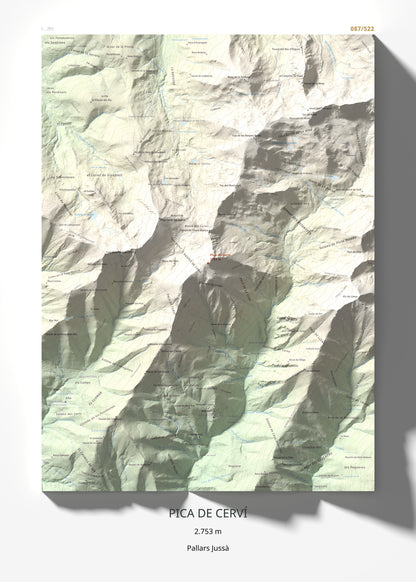 Mapa de relieve de Pica de Cerví, 2753 m, Pallars Jussà, lámina 100 Cims de Trobart 50 × 70 cm.
