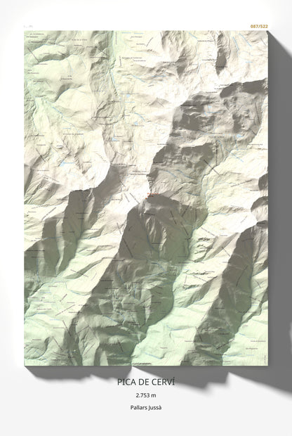 Mapa de relieve de Pica de Cerví, 2753 m, Pallars Jussà, lámina 100 Cims de Trobart 61 × 91 cm.