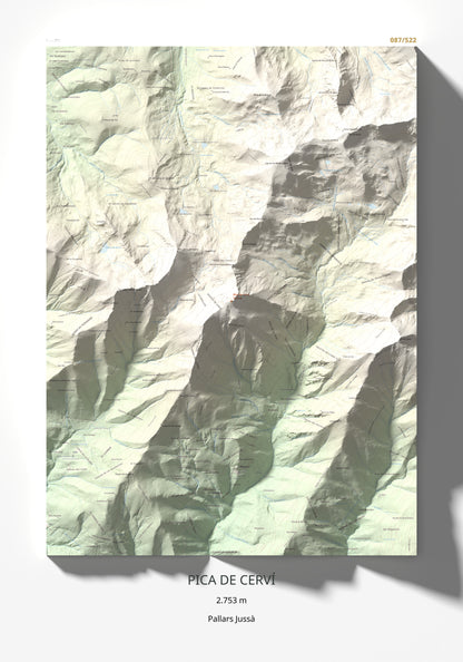 Mapa de relieve de Pica de Cerví, 2753 m, Pallars Jussà, lámina 100 Cims de Trobart 70 × 100 cm.
