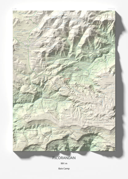 Mapa de relieve de Picorandan, 991 m, Baix Camp, lámina 100 Cims de Trobart 50 × 70 cm.