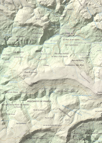 Mapa de relieve de Picorandan, 991 m, Baix Camp, lámina 100 Cims de Trobart. Detalle de la zona inferior izquierda. 50 × 70 cm.