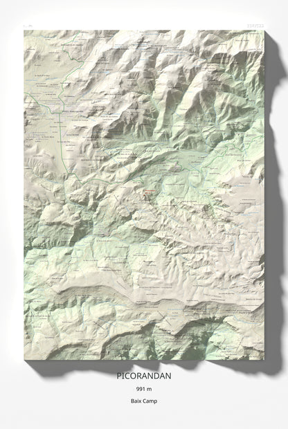 Mapa de relieve de Picorandan, 991 m, Baix Camp, lámina 100 Cims de Trobart 61 × 91 cm.