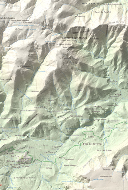 Mapa de relieve de Picorandan, 991 m, Baix Camp, lámina 100 Cims de Trobart. Detalle de la zona superior derecha. 61 × 91 cm.