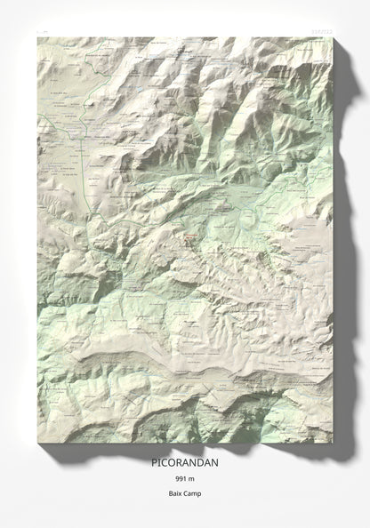Mapa de relieve de Picorandan, 991 m, Baix Camp, lámina 100 Cims de Trobart 70 × 100 cm.