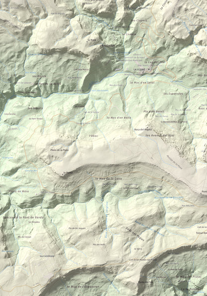Mapa de relieve de Picorandan, 991 m, Baix Camp, lámina 100 Cims de Trobart. Detalle de la zona inferior izquierda. 70 × 100 cm.