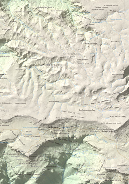 Mapa de relieve de Picorandan, 991 m, Baix Camp, lámina 100 Cims de Trobart. Detalle de la zona inferior derecha. 70 × 100 cm.