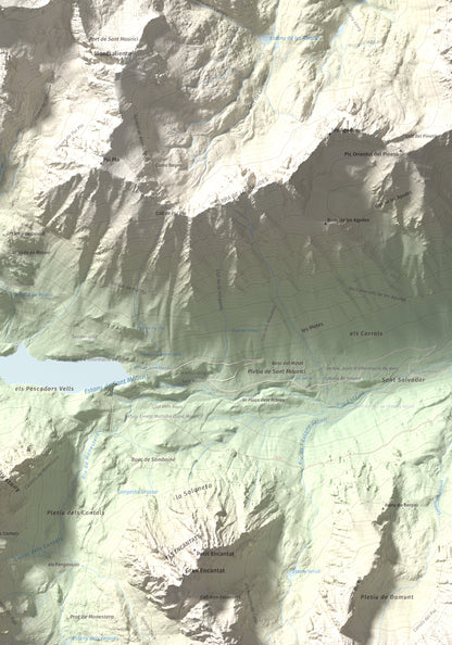 Mapa de relieve de Pics de Bassiero (Occidental), 2903 m, Pallars Sobirà, lámina 100 Cims de Trobart. Detalle de la zona inferior derecha. 70 × 100 cm.
