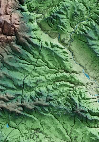 Mapa artístico del relieve de Piera, al Anoia, con 15 km de entorno y base topográfica ICGC. Detalle de la zona inferior izquierda.