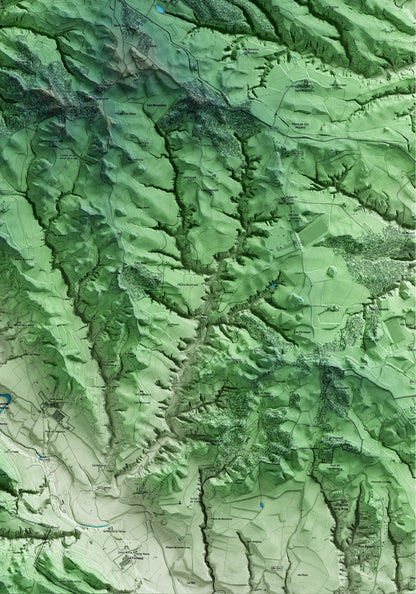 Mapa artístico del relieve de Piera, al Anoia, con 15 km de entorno y base topográfica ICGC. Detalle de la zona inferior derecha.