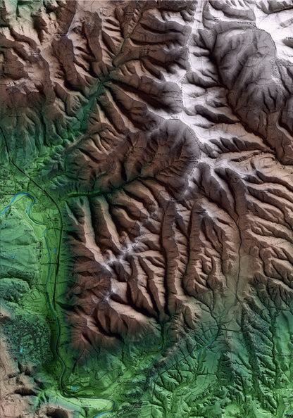 Mapa artístico del relieve de Piera, al Anoia, con 15 km de entorno y base topográfica ICGC. Detalle de la zona superior izquierda.