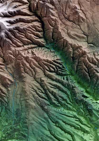 Mapa artístico del relieve de Piera, al Anoia, con 15 km de entorno y base topográfica ICGC. Detalle de la zona superior derecha.