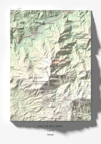 Mapa de relieve de Piló de Bellmaig, 1281 m, Vallespir, lámina 100 Cims de Trobart 21 × 30 cm.