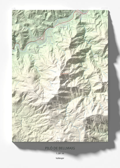 Mapa de relieve de Piló de Bellmaig, 1281 m, Vallespir, lámina 100 Cims de Trobart 50 × 70 cm.