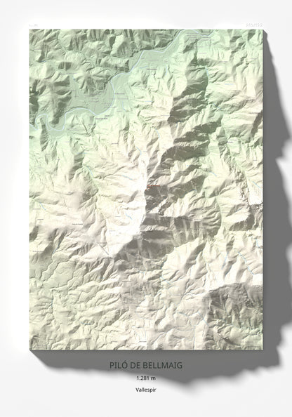 Mapa de relieve de Piló de Bellmaig, 1281 m, Vallespir, lámina 100 Cims de Trobart 70 × 100 cm.